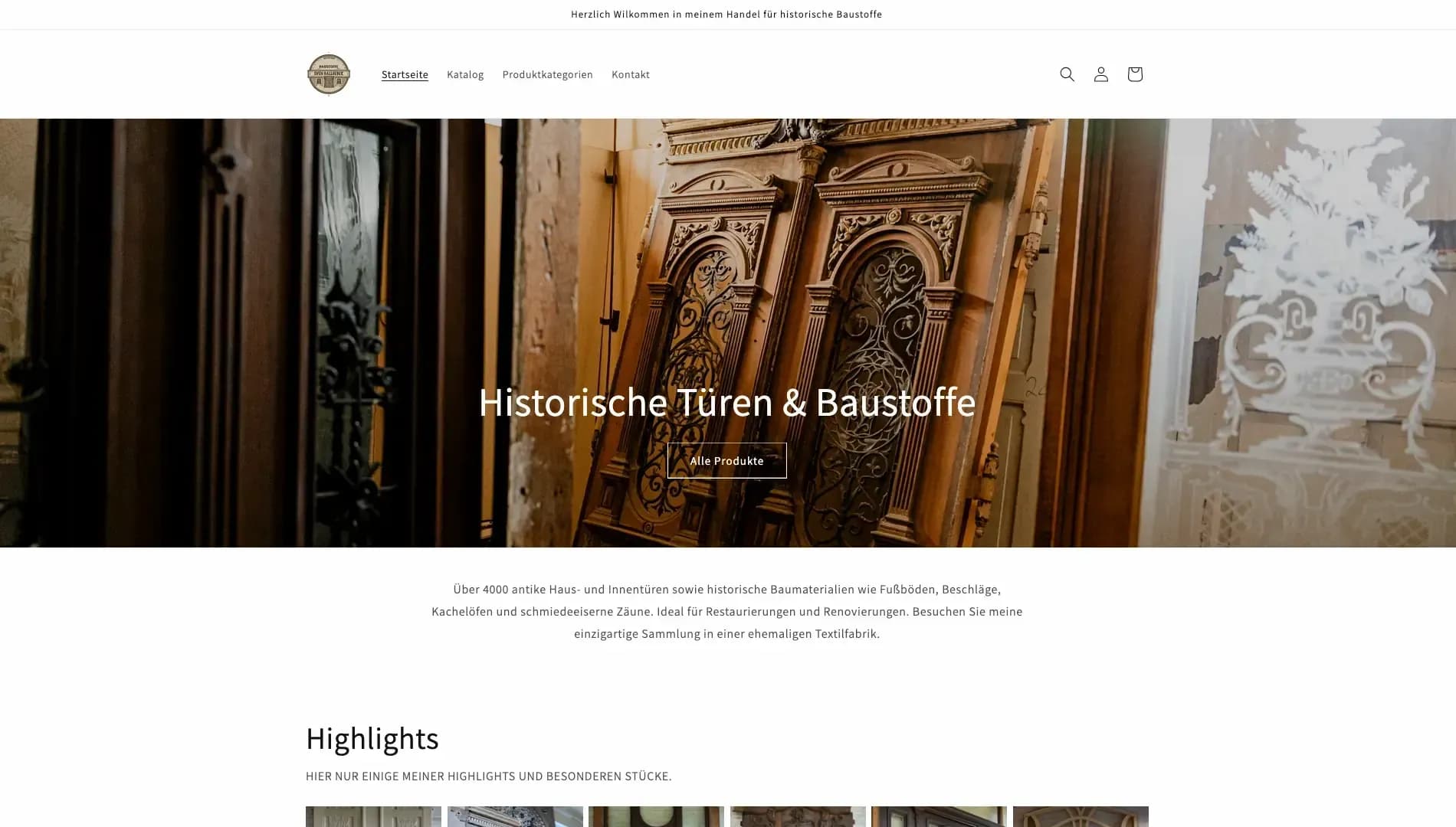 Screenshot of the Homepage antike-tueren-baustoffe.de