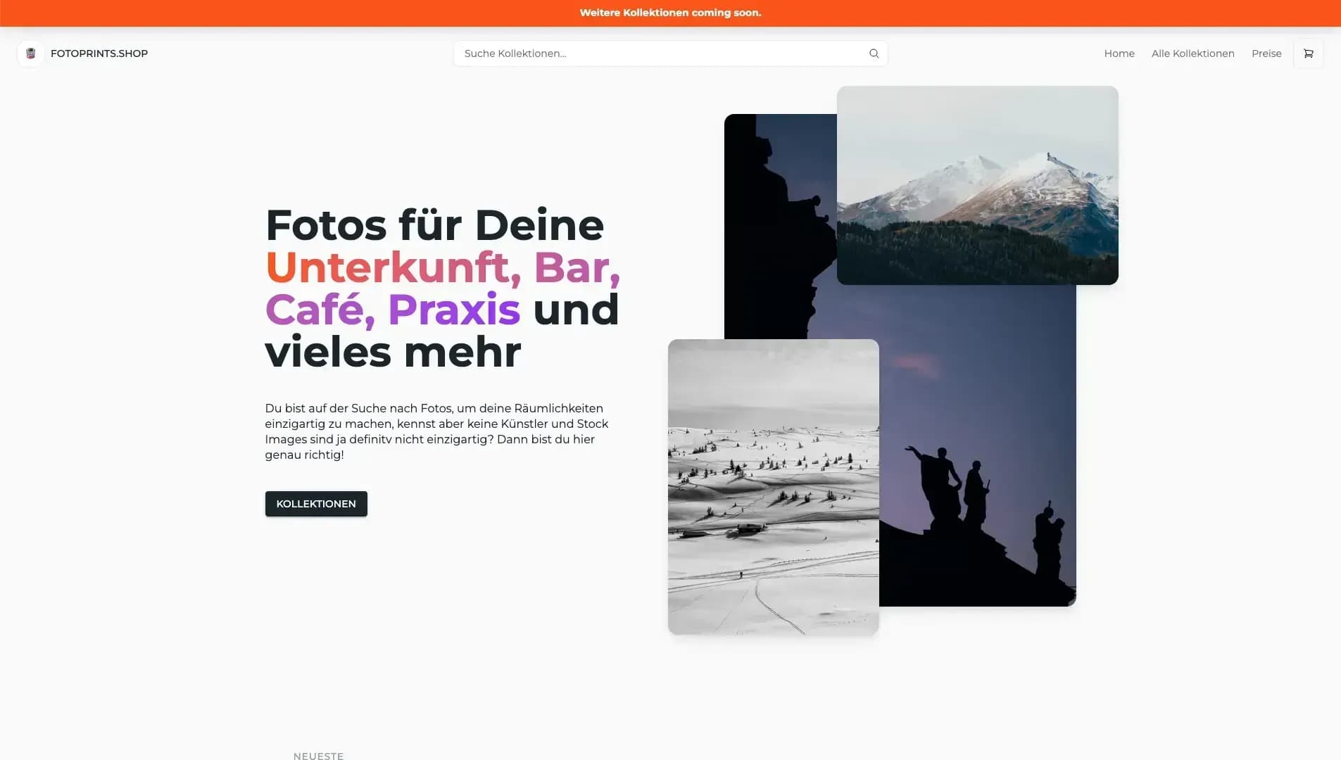 Screenshot of the homepage fotoprints.shop